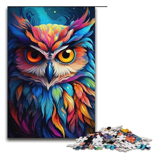 Puzzle für Erwachsene, 1000 Teile, Malen, Farbe, Tier, Eule, Puzzle für Erwachsene, Papierpuzzle, Lernspiel (Größe 38 x 26 cm) von WGLINGX