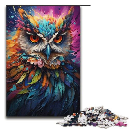 Puzzle für Erwachsene, 1000 Teile, Malen, Farbe, Tier, Eule, Puzzle für Erwachsene, Papierpuzzle, Lernspiel (Größe 38 x 26 cm) von WGLINGX