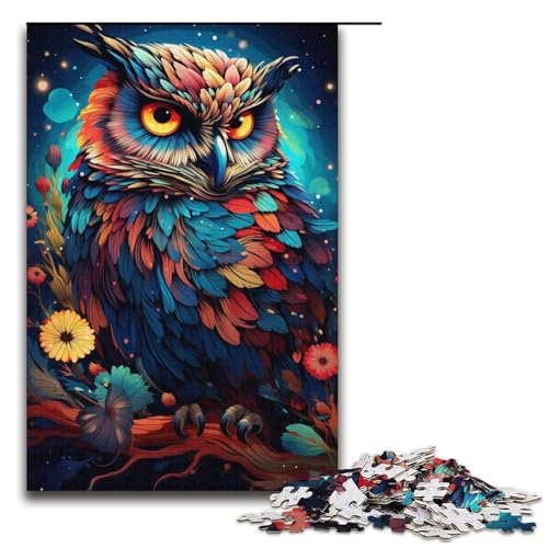 Puzzle für Erwachsene, 1000 Teile, Malen, bunter Planet, Eule, Puzzle für Erwachsene, Papierpuzzle, Lernspiel (Größe 38 x 26 cm) von WGLINGX