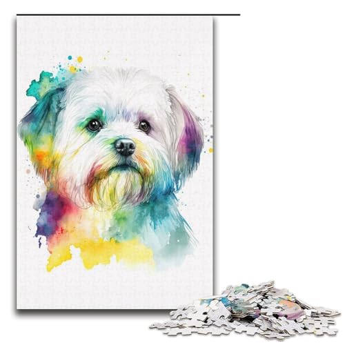 Puzzle für Erwachsene, 1000 Teile, Malteser-Hund, Aquarellspielzeug, Denkspiel, Spaß bei Aktivitäten zu Hause, Geburtstagsgeschenk, Reisegeschenk (Größe 38 x 26 cm) von WGLINGX