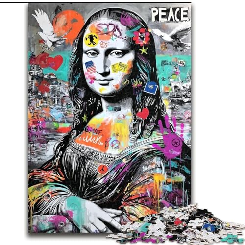 Puzzle für Erwachsene, 1000 Teile, Mona Lisa Graffiti, Puzzle 1000 Teile für Erwachsene, Wanddekoration für Zuhause und Familienspiel als Geschenk (Größe 50x75cm) von WGLINGX