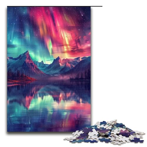 Puzzle für Erwachsene, 1000 Teile, Mountain Aurora, anspruchsvolles Spiel, Puzzle, Heimkunstdekor für Teenager ab 14 Jahren (Größe 50 x 75 cm) von WGLINGX