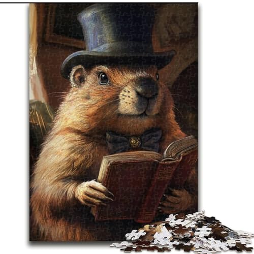 Puzzle für Erwachsene, 1000 Teile, Murmeltier liest EIN Buch, anspruchsvolle Puzzles, Spaß für die ganze Familie, Basteln, perfekt für Geburtstage, Feiertage (Größe 26x38cm) von WGLINGX
