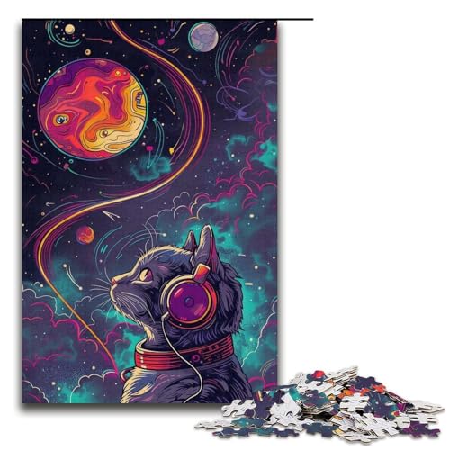 Puzzle für Erwachsene, 1000 Teile, Musik, Astronaut, Katze, Stressabbau, Wanddekoration, einzigartige Geburtstags (Größe 38 x 26 cm) von WGLINGX