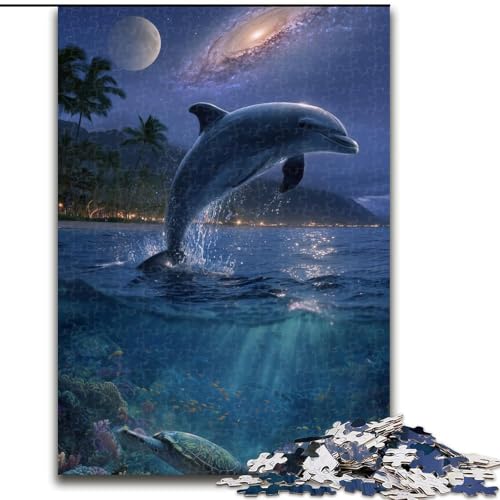 Puzzle für Erwachsene, 1000 Teile, Nachtdelfine, Papppuzzle, Denkspiel für Teenager, Familienspieleabend (Größe 26x38cm) von WGLINGX