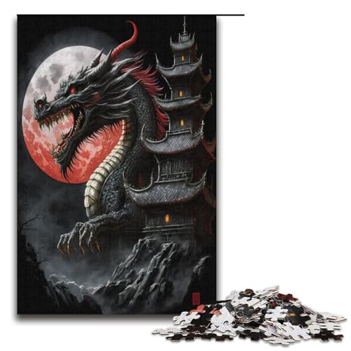 Puzzle für Erwachsene, 1000 Teile, Nachtdrachen-Puzzle für Erwachsene, Papierpuzzle, tolle Geschenke zu Weihnachten (Größe 38 x 26 cm) von WGLINGX