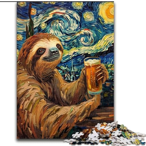 Puzzle für Erwachsene, 1000 Teile, Nachthimmel, Faultier, Trinken, 1000 Teile, Puzzle für Erwachsene, Lernspiel, Herausforderungsspielzeug (Größe 26x38cm) von WGLINGX