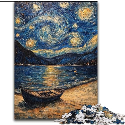 Puzzle für Erwachsene, 1000 Teile, Nachthimmel, Van Gogh, Holzpuzzle, ideales DIY-Dekor und Denksportgeschenk (Größe 50x75cm) von WGLINGX