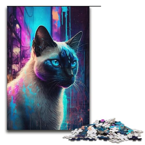 Puzzle für Erwachsene, 1000 Teile, Neon-Katzenspielzeug, Denkspiel, Spaß bei Aktivitäten zu Hause, Geburtstagsgeschenk, Reisegeschenk (Größe 38 x 26 cm) von WGLINGX