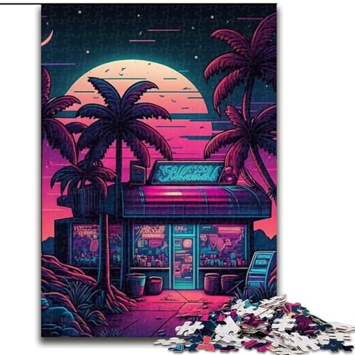 Puzzle für Erwachsene, 1000 Teile, Neon-Retro-Strand, Kartonpuzzle, pädagogisches und unterhaltsames Indoor-Spiel für die Heimdekoration (Größe 26x38cm) von WGLINGX