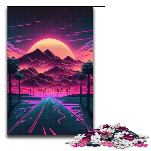 Puzzle für Erwachsene, 1000 Teile, Neon-Sonnenaufgang-Berge, Puzzle für Erwachsene, Holzpuzzle, Lernspiel (Größe 50 x 75 cm) von WGLINGX