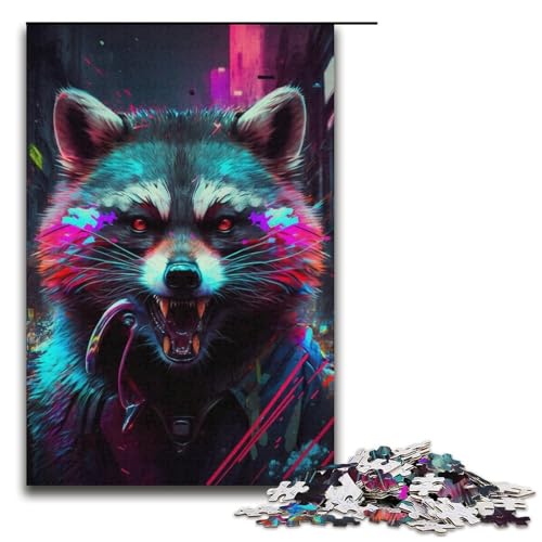 Puzzle für Erwachsene, 1000 Teile, Neon-Waschbär-Spielzeug, Denkspiel, Spaß bei Aktivitäten zu Hause, Geburtstagsgeschenk, Reisegeschenk (Größe 38 x 26 cm) von WGLINGX