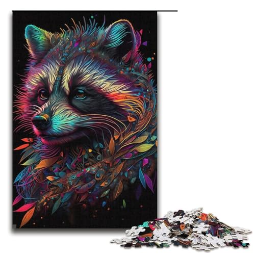 Puzzle für Erwachsene, 1000 Teile, Neon-Waschbär-Spielzeug, Denkspiel, Spaß bei Aktivitäten zu Hause, Geburtstagsgeschenk, Reisegeschenk (Größe 38 x 26 cm) von WGLINGX