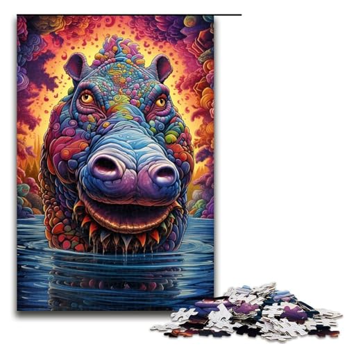 Puzzle für Erwachsene, 1000 Teile, Nilpferd-Puzzle für Erwachsene, Holzpuzzle, Heimkunst-Dekor (Größe 50 x 75 cm) von WGLINGX