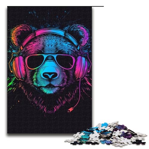 Puzzle für Erwachsene, 1000 Teile, Panda mit Kopfhörern, Spielzeug, Denkspiel, Spaß bei Aktivitäten zu Hause, Geburtstagsgeschenk, Reisegeschenk (Größe 50 x 75 cm) von WGLINGX