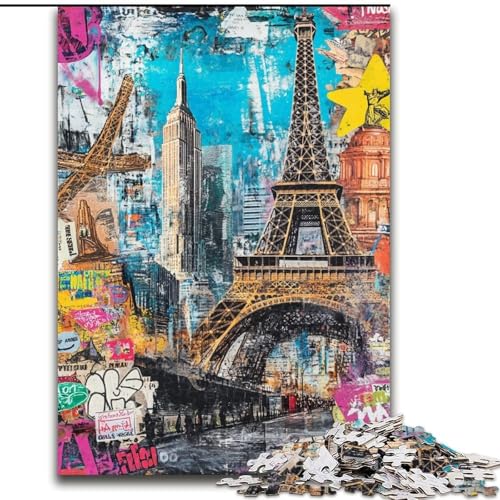 Puzzle für Erwachsene, 1000 Teile, Pariser Briefmarkencollage, Holzpuzzle für Erwachsene, interaktives Familienspiel, Gehirn-Herausforderungsgeschenk (Größe 50x75cm) von WGLINGX