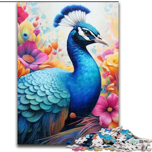 Puzzle für Erwachsene, 1000 Teile, Pfau, Holzpuzzle, pädagogisches und unterhaltsames Indoor-Spiel zur Heimdekoration (Größe 50x75cm) von WGLINGX
