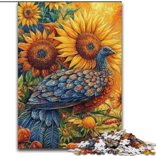 Puzzle für Erwachsene, 1000 Teile, Pfau und Sonnenblume, Holzpuzzle, Denksportspiel für Teenager, Familienspieleabend (Größe 50x75cm) von WGLINGX