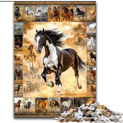 Puzzle für Erwachsene, 1000 Teile, Pferdecollage, Puzzle für Erwachsene, 1000 Teile, für Teenager, Familien-Lernspiele, Heimdekoration, Geschenk (Größe 26x38cm) von WGLINGX