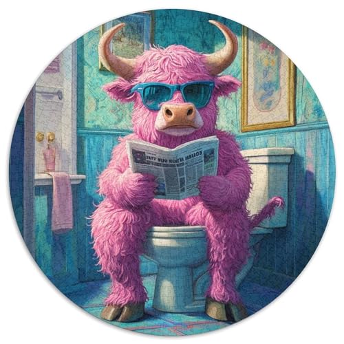 Puzzle für Erwachsene, 1000 Teile, Pink Yak Go Toilet, rund, Puzzle 1000 Teile für Erwachsene, DIY-Geschenk zur Heimdekoration, Denkspiel, 1000 Teile (67,5x67,5cm) von WGLINGX