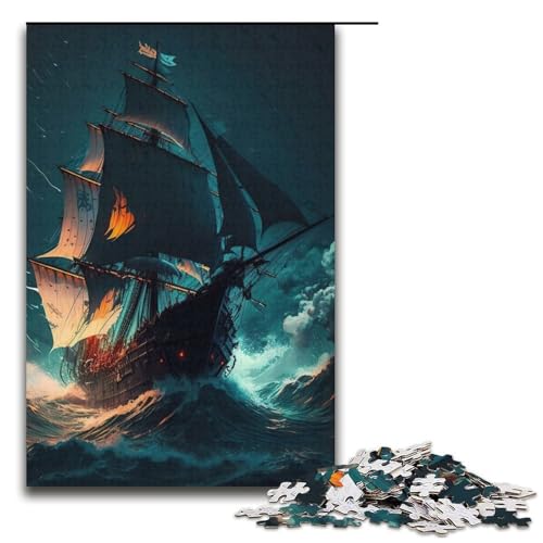 Puzzle für Erwachsene, 1000 Teile, Piratenschiff-Puzzle, Papierpuzzle, Spielzeug, Wanddekoration (Größe 38 x 26 cm) von WGLINGX