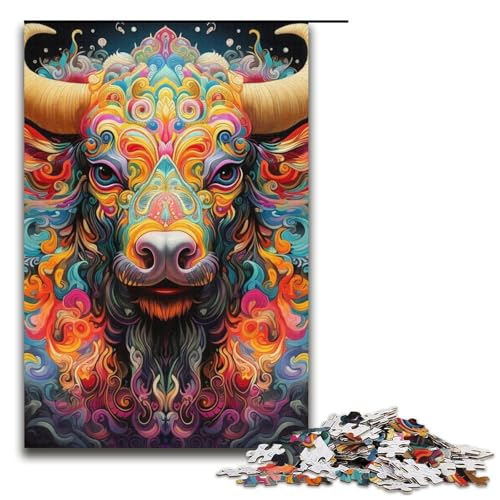 Puzzle für Erwachsene, 1000 Teile, Psychedelic Buffalo, Puzzle für Teenager, Papppuzzle, tolles Geschenk für Erwachsene, 14,96 x 10,24 Zoll Puzzle für Erwachsene, 1000 Teile, Psychedelic Buffalo, Puzzle für Teenager, Papppuzzle, tolles Geschenk für Erwachsene, 14,96 x 10,24 Zoll von WGLINGX