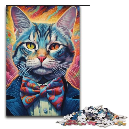 Puzzle für Erwachsene, 1000 Teile, Psychedelische Katze im Anzug, DIY-Puzzle-Spielzeug, einzigartige Heimdekoration und Geschenke, 14,96 x 10,24 Zoll von WGLINGX