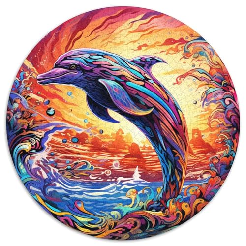 Puzzle für Erwachsene, 1000 Teile, Psychedelischer Delfin, rund, interaktives Familienspiel, Heimdekoration zum Selbermachen, anspruchsvolles Denksportgeschenk (67,5 x 67,5 cm) von WGLINGX