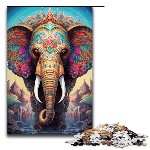 Puzzle für Erwachsene, 1000 Teile, Psychedelischer Elefant, Puzzle für Erwachsene und Teenager, Holzpuzzle, Lernspielzeug (Größe 50 x 75 cm) von WGLINGX
