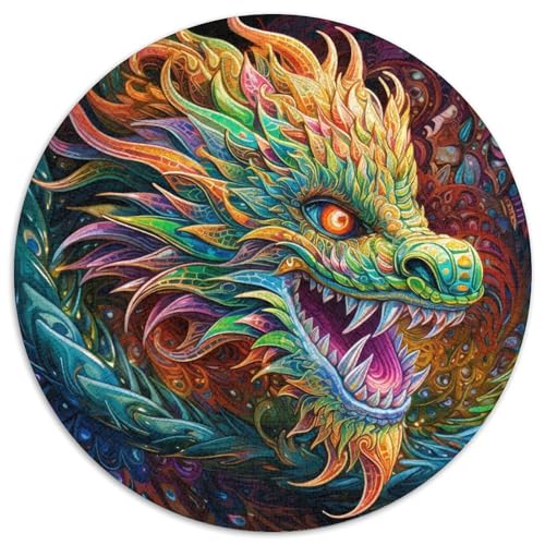 Puzzle für Erwachsene, 1000 Teile, Psychedelischer Kunstdrache, rundes Puzzle, interaktives Familienspiel, Denksportaufgabe als Geschenk, Lernspielzeug (67,5 x 67,5 cm) von WGLINGX