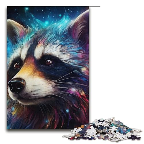 Puzzle für Erwachsene, 1000 Teile, Psychedelischer Tierwaschbär, DIY-Puzzle-Spielzeug, einzigartige Heimdekoration und Geschenke, 14,96 x 10,24 Zoll von WGLINGX
