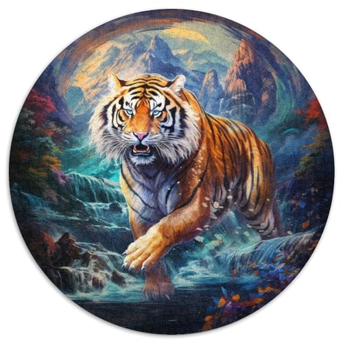 Puzzle für Erwachsene, 1000 Teile, Psychedelischer Tiger, rundes Puzzle, interaktives Familienspiel, Denksportaufgabe als Geschenk, Lernspielzeug (67,5 x 67,5 cm) von WGLINGX