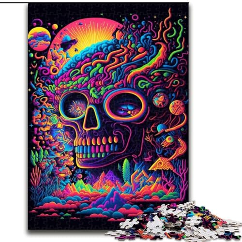 Puzzle für Erwachsene, 1000 Teile, Psychedelischer Totenkopf, Papppuzzle, DIY-Heimdekor, Denkspiel für Teenager (Größe 26x38cm) von WGLINGX