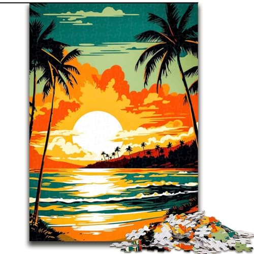Puzzle für Erwachsene, 1000 Teile, Retro-Strand-Sonnenuntergang, Puzzle für Erwachsene, 1000 Teile, anspruchsvolles DIY-Denkspiel für Teenager, Größe 26x38cm von WGLINGX
