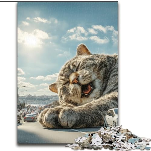 Puzzle für Erwachsene, 1000 Teile, Riesenkatze, Holzpuzzle, Denkspiel für Teenager, Familienspieleabend (Größe 50x75cm) von WGLINGX