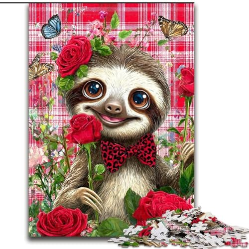 Puzzle für Erwachsene, 1000 Teile, Rosen-Faultier-Puzzle, 1000 Teile, Heimdekorationsgeschenk, Denkspiel (Größe 26x38cm) von WGLINGX