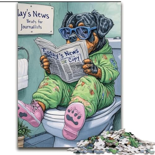 Puzzle für Erwachsene, 1000 Teile, Rottweiler Go Toilet, Puzzles für Erwachsene, anspruchsvolles DIY-Denkspiel, interaktive Familienaktivität (Größe 26x38cm) von WGLINGX