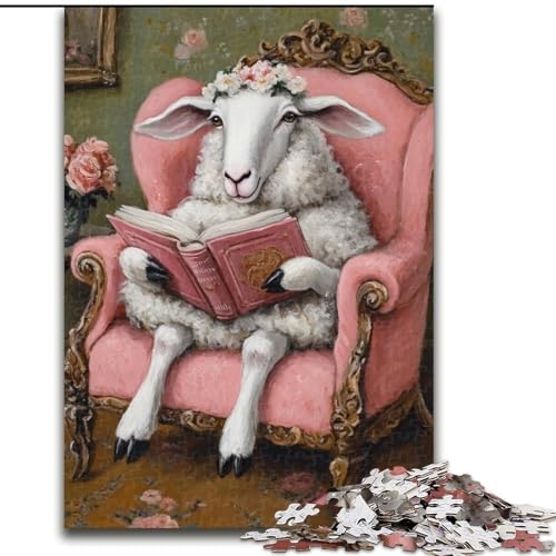 Puzzle für Erwachsene, 1000 Teile, Schaf-Lesen, Holzpuzzle, interaktives Familienspiel, geeignet für Kinder ab 14 Jahren (Größe 50x75cm) von WGLINGX