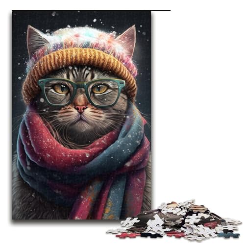 Puzzle für Erwachsene, 1000 Teile, Schal, Katze, Puzzle, Heimdekoration, Spielzeug, (Größe 50 x 75 cm) von WGLINGX