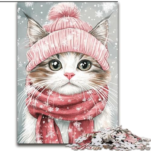 Puzzle für Erwachsene, 1000 Teile, Schal-Katze, anspruchsvolle Puzzles, Spaß für die ganze Familie, Basteln, perfekt für Geburtstage, Feiertage (Größe 50x75cm) von WGLINGX