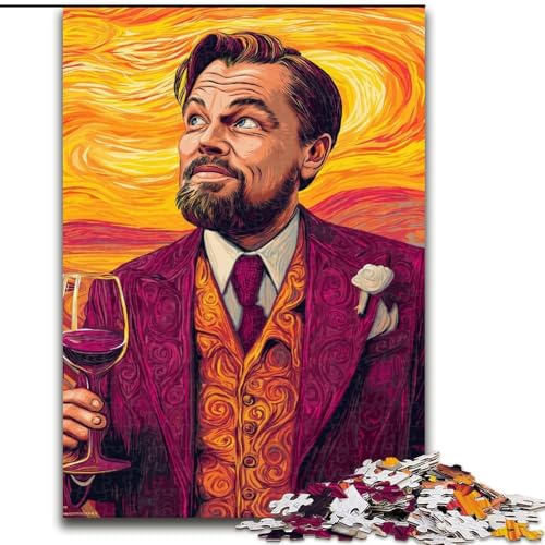 Puzzle für Erwachsene, 1000 Teile, Schauspieler trinkt Rotwein, Holzpuzzle, Denkspiel für Teenager, Familienspieleabend (Größe 50x75cm) von WGLINGX