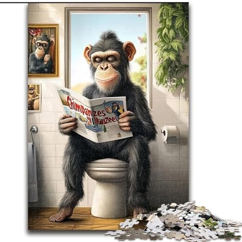 Puzzle für Erwachsene, 1000 Teile, Schimpanse sitzt auf Toilette, Puzzle für Erwachsene 1000 für Teenager, Familien-Lernspiele, Heimdekoration, Geschenk (Größe 26x38cm) von WGLINGX
