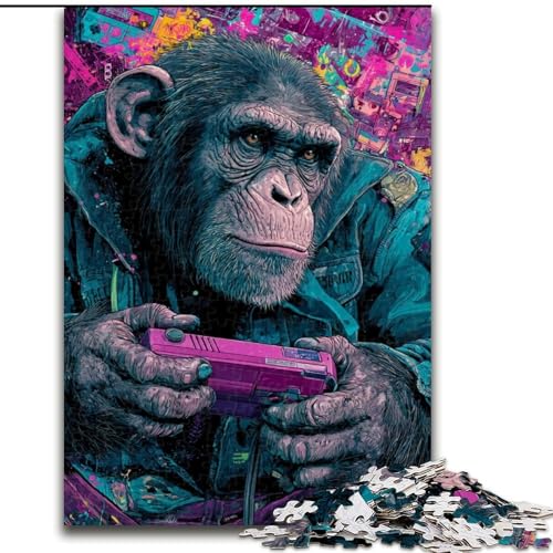 Puzzle für Erwachsene, 1000 Teile, Schimpansen-Spielspiele, Holzpuzzle, interaktives Familienspiel, geeignet für Kinder ab 14 Jahren (Größe 50x75cm) von WGLINGX