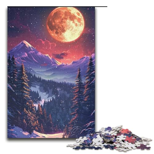 Puzzle für Erwachsene, 1000 Teile, Schneebedeckte Berge bei Nacht, Das Puzzle Weihnachtswunschliste mit Weihnachtsmann (Größe 38 x 26 cm) von WGLINGX