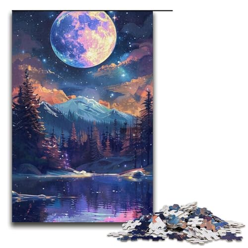 Puzzle für Erwachsene, 1000 Teile, Schneebedeckte Berge bei Nacht, Präzisionsschnitt-Puzzle, tolle Geschenke zu Weihnachten (Größe 38 x 26 cm) von WGLINGX