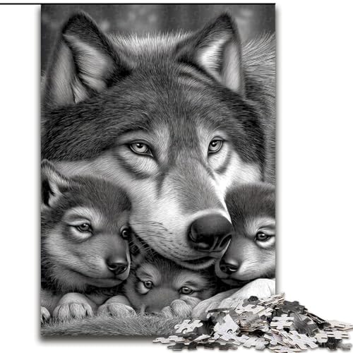 Puzzle für Erwachsene, 1000 Teile, Schwarz-Weiß-Wolf, 1000 Teile, interaktives Familienspiel, Denksportaufgabe als Geschenk, Lernspielzeug (Größe 50x75cm) von WGLINGX