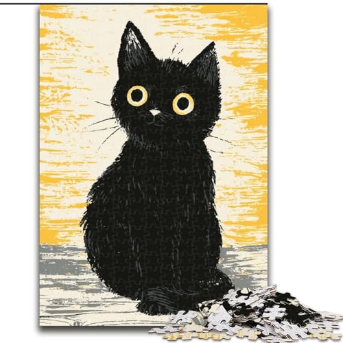 Puzzle für Erwachsene, 1000 Teile, Schwarze Katze, Holzpuzzle, interaktives Familienspiel, geeignet für Kinder ab 14 Jahren (Größe 50x75cm) von WGLINGX