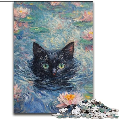Puzzle für Erwachsene, 1000 Teile, Schwarze Katze im Fluss, 1000 Teile Puzzle für Erwachsene, Lernspiel, Herausforderungsspielzeug (Größe 26x38cm) von WGLINGX