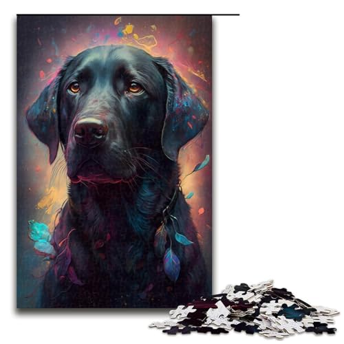 Puzzle für Erwachsene, 1000 Teile, Schwarzer Labrador, anspruchsvolles Spiel, 50 x 75 cm von WGLINGX