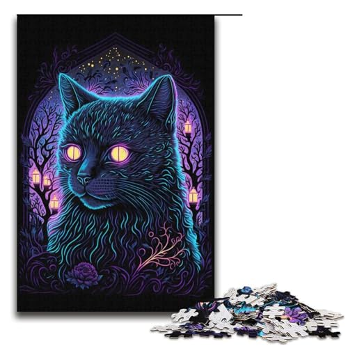 Puzzle für Erwachsene, 1000 Teile, Schwarzlicht-Katzen-Puzzle – anspruchsvolles Spiel, 38 x 26 cm von WGLINGX